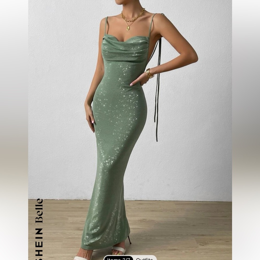 SHEIN Green Sparkle Maxi Dress